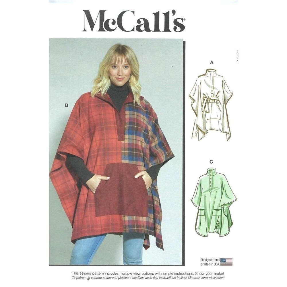 McCalls Sewing Pattern 11614 Poncho Pullover Cape Coat Tie Belt Pockets Sz XS-ME